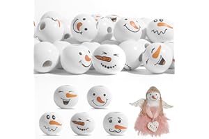 BENYONG 100 Stück Schneemann Holzperlen mit Gesicht 20mm (5 Designs) - Weihnachtsmann Holzkugeln Bastelset für DIY Schmuck Weihnachtliche Handwerksperlen
