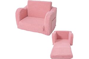 Micaddy Kids Sofa Couch Fold Out, Baby Toddler Comfy Soft Chairs for Boys Girls, Fold Out Foldable Children 2-in-1 Convertible Sofa to Lounger, Convertible Folding Child Sleeper for Playroom, Pink