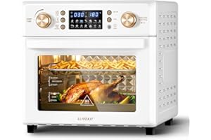 LLIVEKIT 26 L Freidora de Aire sin Aceite 1700 W, Mini Horno de Aire Caliente con 14 Programas para Selección Temperatura Ajustable y Temporizador, Air Fryer con 8 Accesorios y 1 Receta, Blanco Crema