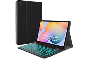 JUQITECH Backlit Keyboard Case for Samsung Galaxy Tab S6 Lite 10.4" 2024/2022/2020, Galaxy Tab S6 Lite SM-P620/P625/P610/P613/P615/P619 Tablet Cover Case with Wireless Keyboard S Pen Holder, Black
