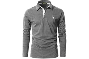 VMSUCIJ Polo Manga Larga Hombre Algodón Jirafa Bordado Shirt Clásico Golf Tenis Camiseta con Bolsillo