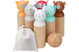 Navaris Bowling Set für Kinder - Kegelspiel für Kinder - Kegel aus Holz - Outdoor Spielzeug ab 2 Jahre - Holzkegel Kegelspiel - 6-Teilig