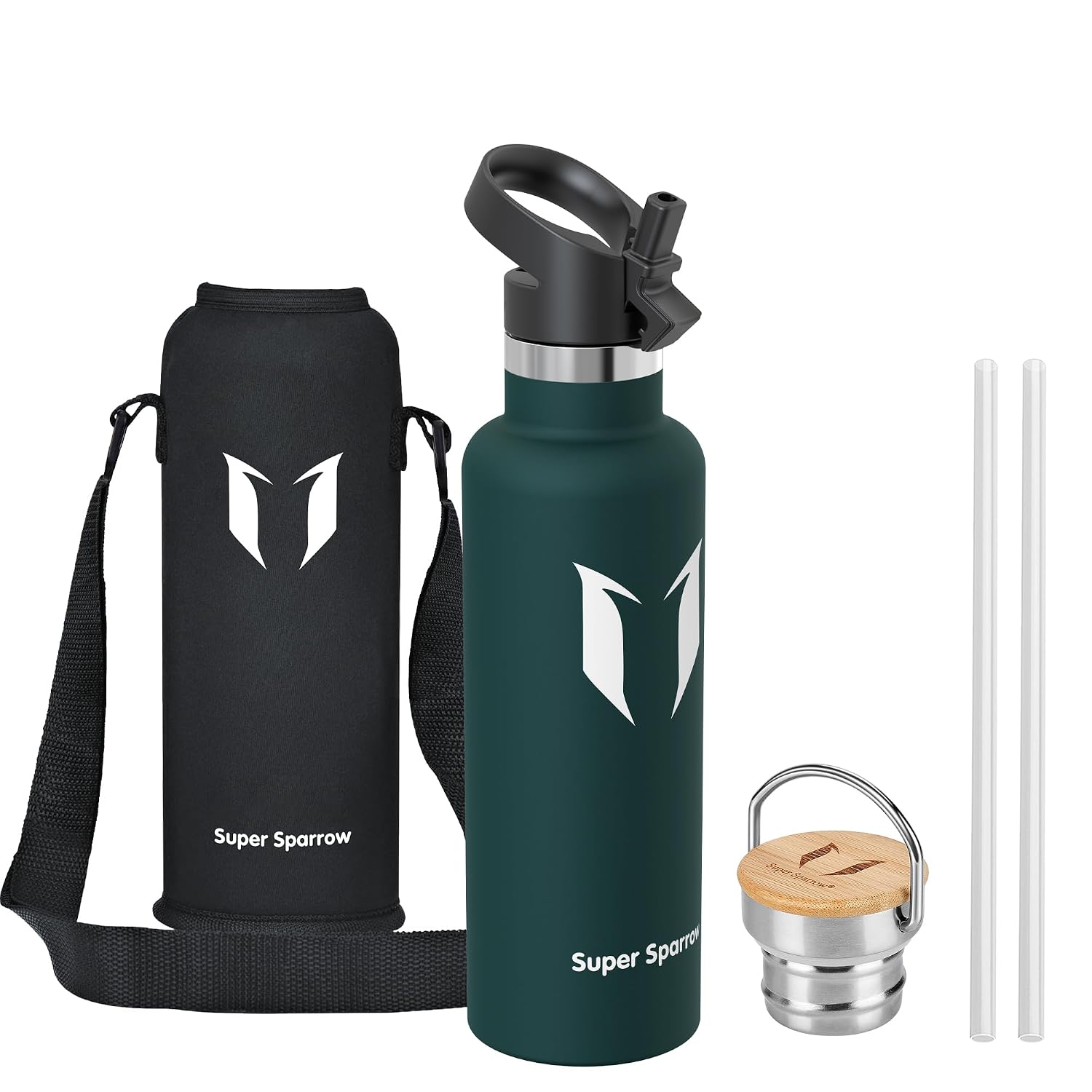 Sparrow Borraccia Termica con Cannuccia 750ml-Borracce Termica Acciaio Inox | Bottiglia Senza BPA & Perdite -Lavastoviglie, Caldo&Freddo, Scuola, Sport - TwistTrail Tappo Cannuccia, Tappo Anello&Custodia