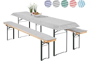 ‎HEIMTEXLAND heimtexland ® Auflagen Set Bierzeltgarnitur 3-teilig Biertisch Tischdecke Bierbank Polster Bierbankauflage Typ331 Vichy Karo Grau für Tischmaß 70 x 220 cm