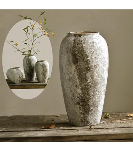 Vase En Céramique Noir Rustique – 60 Cm – Style Vintage – Pour Fleurs Sèches Et Décoration D’Intérieur