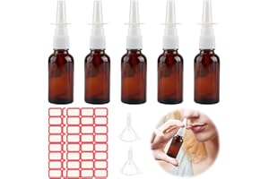 LEIBOCHAO 5 Pezzi Flaconi Spray Nasale Ricaricabile da 30 ml, Flacone Spray Nasale Vuota con Etichette e Imbuti Riutilizzabili, Flacone da Viaggio Vuoto per Trucco e Acqua Salata