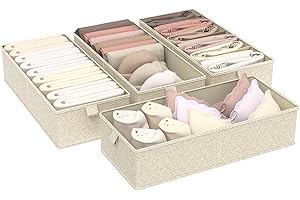 ENUMAIL Drawer Organizer for Clothes, Underwear Organizer Dividers, 4 Set Foldable Closet Dividers, Storage Box with Support Boards, for Socks,Ties, Scarf,51x22x11cm, Grey and Beige