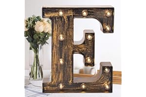 OYCBUZO Golden Black Led Marquee Letter - Industrial, Vintage Style Light Up Alphabet Letter Sign for Cafe Wedding Birthday Party Christmas Lamp Home Bar Initials Decor - E