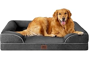 EHEYCIGA Orthopädisches Hundebett Grosse Hunde, 112x81cm, Memory Foam Hundekorb XL, Waschbar Hundesofa Wasserdicht rutschfest, Hundecouch mit Hohem Rand, Dunkelgrau