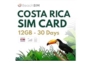 BeachSIM Costa Rica SIM Karte 30 Tage. 12 GB Daten mit 4G/5G-Netzwerken. Panama, Nicaragua und mehr als 9 Länder in Lateinamerika. Nur Prepaid-Daten.