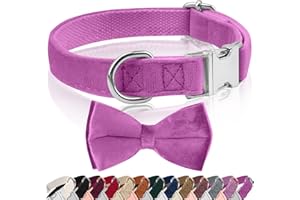 KTWSUEF Collar Perro Terciopelo, con Pajarita Perro Desmontable, Ajustable Comodidades Collar Perro Personalizados, para Perros Pequeños Mediano Grande, para Bodas, cumpleaños, Fiestas, etc