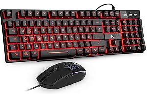 Rii Gaming RK101 (Layout Italiano) - Set Tastiera e Mouse da gioco, retroilluminati a LED, sensibilità regolabile fino a 3.200 DPI