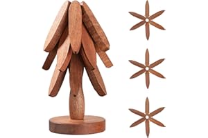 Markcco Dessous de Plats en boi pour Plats Chauds, 3 Dessous de Plats en Bois + 1 Support rangé comme Un Sapin de Noël, Dessous de Plat en Bois sapelli pour casseroles Chaudes, poêles, Bol, théière