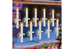 PChero Świece stożkowe LED z czujnikiem zmierzchu do świtu, na baterie, migoczące, bezpłomieniowe, elektryczne świece okienne z przyssawkami, do dekoracji pokoju, na Halloween, Boże Narodzenie