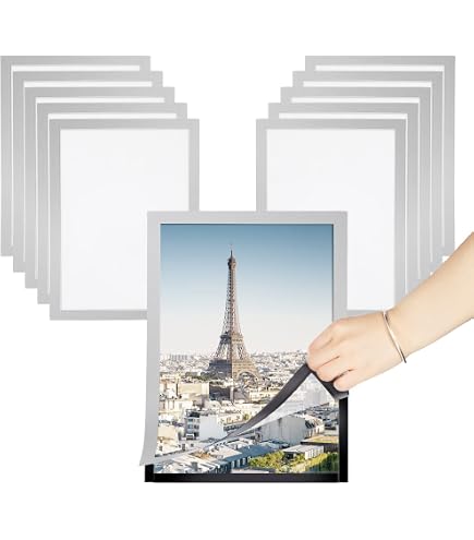 QWORK® 10 pièces A4 cadre magnétique auto-adhésif, cadre affichage magnétique, noir, pour annonces, avis, documents