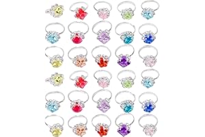 GTYHH 30 kolorowych pierścionków diamentowych, kolorowe pierścionki z diamentem imitujące kryształy, regulowane pierścionki świąteczne, pierścionki na imprezę, pierścionki dla dziewczynek i dzieci