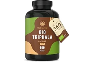 Triphala Bio - 360 Capsule - 2000 mg Dose giornaliera (Alto dosaggio) - Triphala capsule di qualità premium dall'India India - Senza additivi, Testato in laboratorio, produzione tedesca - TRUE NATURE