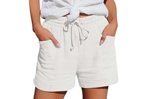 QIXIU Short Femme,Bermuda Femme，Short Lin Sport été Chic Large Fluide Shorts, Shorts et Grande Taille Élastique Short avec Poches Casual Randonnée Jogging Pantalon Court
