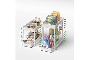 Meltrck 2 Paquete Organizador Cocina 2 Niveles para Debajo del Fregadero - Organizador Estantería Estante Almacenamiento Debajo Fregadero con Ajuste de Altura - 4 Alturas (32cm-46cm),Blanco