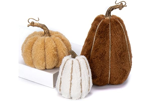 Oairse 3 st konstgjorda pumpor fuskpäls sherpa pumpor blandade storlekar plysch pumpor falsk sammet pumpor dekor bord bordsuppsatser för höst festival Thanksgiving halloween fest höst dekoration