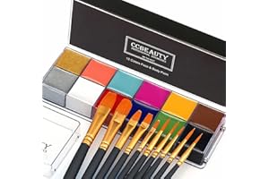 CCbeauty Professional 12 Colors Face Body Paint Oil Based Non Toxic Creamy Painting Palette for Halloween Costume Fancy SFX Cosplay Makeup with 10 Black Art Brushes, Deep