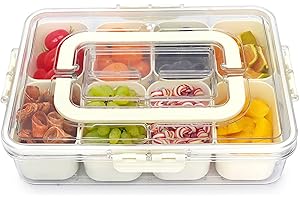 KJIXYUNG Pudełko na przekąski z przegródkami z pokrywką i uchwytem, przenośne pudełko do przechowywania przekąsek, 8 wyjmowanych przegródek na przekąski, słodycze, przyprawy kuchenne, owoce, orzechy, do