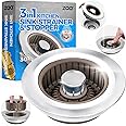 Zaa Upgraded 3in1 Modern Stainless Steel Kitchen Sink Drain Strainer & Stopper, Anti-Clogging Basket Strainer, Fits US Standard 3-1/2'' Sink Drain Hole, Brown