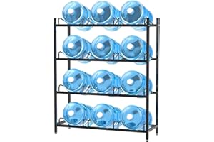 CZMY 12-Tray Water Jug Rack, Storage 5 Gallon Water Cooler Bottle Holder Stand, 4-Tier Heavy Duty Carbon Steel 5 Gal Water Bottle Organizer for Home, Office, Kitchen, Warehouse, Black