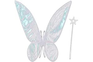 Niceyoeuk Fairy Wings for Girls Women Halloween Dress Up White Sparkle Angel Butterfly Wings Fairy Costume Halloween Cosplay Party Favor