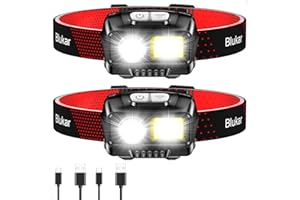 Blukar Lampe Frontale Rechargeable, [Lot de 2] 2000LM Super Lumineux IPX5 Étanche Léger Torche Frontale LED Puissante avec Voyant Rouge, 8 Modes d'éclairage, Capteur Mouvement,30H d'autonomie