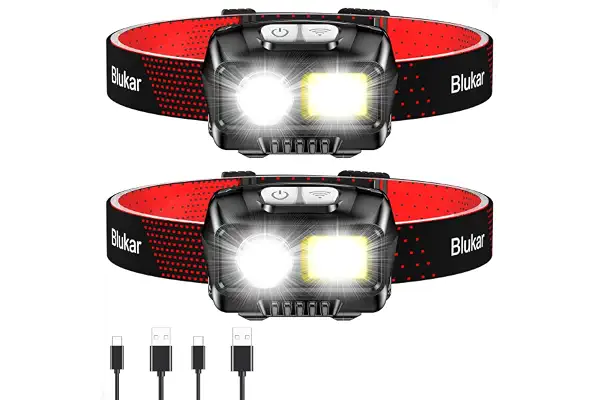 Blukar Linterna Frontal LED Recargable, [2 Pack] 2000L Linterna Cabeza | Superbrillante, Sensor de Movimiento, Luz de Alerta Roja, 8 Modos Luz, Impermeable, 30h Larga Duración para Correr, Pesca