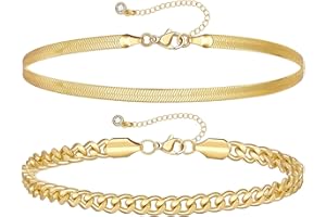 KissYan Gold Layered Ankle Bracelets for Women, Dainty 14K Gold Plated Layering Anklets Set Adjustable Trendy Cuban Link Snake Tennis Figaro Chain Ankles Summer Beach Foot Jewelry Gifts for Women