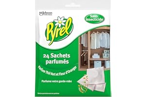 Pyrel Parfum Garde Robe sans Insecticides - Thé Vert & Fleur d'Oranger- Lot de 4 (4 x 24 = 96 sachets)