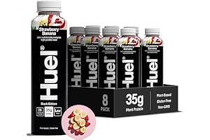 ‎HUEL Huel Black Edition Drink Erdbeer-Bananen, proteinreiche Trinkmahlzeit für unterwegs - 12 x 500 ml - 35 g Protein, Reich an Vitamin D, gesunden Fettsäuren & Kalzium, Plant-based, 3 € Pfand