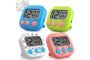 4pz Timer da Cucina Digitale,GeeRic 99 Min Timer Bambini Colori Supporto/Retro Magnetico Silenzioso Orologio Assistente Gestione Tempo Scrivania Timers Visivo per Cottura,Aula,Ufficio