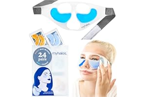 MyHalos Under Eye Patches & Cooling Eye Mask Set- 24 Eye Masks for Puffy Eyes and Eye Bags Remover Kit- 24k Gold & Blue Under Eye Gel Patches Cold Eye Mask for Puffiness - Eye Masks Skincare -Patented