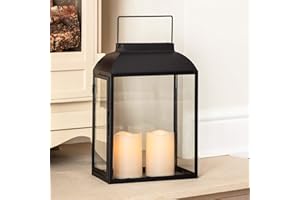 Lights4fun Lanterne Noire en Métal de 35 cm avec Bougie LED à Piles pour Intérieur et Extérieur