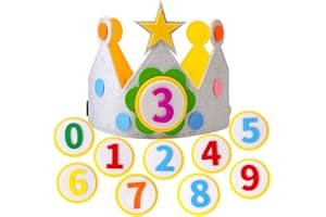 loghohu Birthday Crown Hat With Numbers Felt Crown Birthday Hats Birthday Crown Boy 3D Stickers Fabric Crown 0-9 Replaceable Numbers Birthday Cake Hat Party Decorations for Birthday