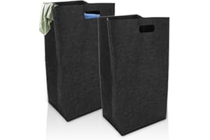 CYEER 2 pièces Panier à linge en feutre, 60L Panier à linge Grand, Pliable Paniers à linge, Collecteur de linge Étroit, Trieur de linge portable, Panier à linge Étroit