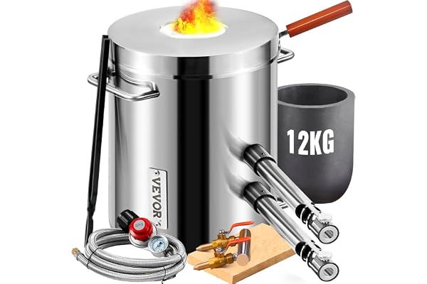 VEVOR Four de Fusion à Gaz 12kg 1482℃ Four à Propane Fonderie 2 Fonction Fusion et Forgeage Kit de Four de Fusion de Métal Creuset en Graphite 2 Brûleurs pour Fondre Or Alu Argent Recyclage Ferrailles