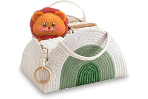 Jinfanshurich Organizador de bebé para cambiador, cuerda de algodón, organizador con divisor, cesta de pañales portátil para utensilios de bebé, regalo de baby shower (blanco y verde)