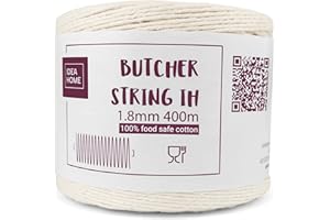 IDEA HOME Butchers String for Cooking Meat 400m - Butchers Twine 1.8mm - Cotton Twine for the Kitchen, Food-Safe, Suitable for Poultry, Sausages, DIY, Handicrafts and Decorating