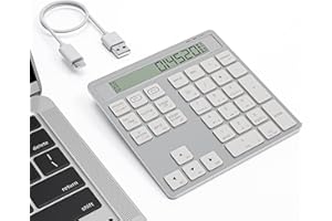 Suejezt Pavé numérique 2-en-1 Rechargeable avec Bluetooth et USB, 34 Touches avec écran Calculatrice, Fin et Portable pour PC/Mac/Tablet, Saisie Rapide et comptabilité