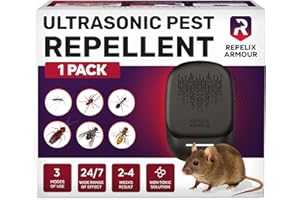 REPELIX ARMOUR Indoor Ultrasonic Pest Repeller – Pack of 1 – Covers 140m² per Device – 3 Modes – Repels Mice, Rats, Spiders, Mosquitoes, Ants, Bugs & Flies