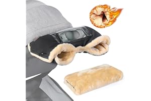 Orzbow Guanti Passeggino Scaldamani, Imitare Pelle Pecora Guanti per Passeggino Inverno con Tasca Trasparente per Cellulare, Tessuto Resistente alle Intemperie, Lavabile Lavatrice, Nero