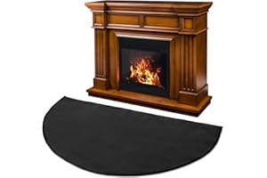AULOCK Fireproof Fireplace Mat - 60'' x 32'' x 3/25'' Upgraded 4-Layer Thickened Fire Resistant Mat, Half Round Silicone and Fiberglass Fire Retardant Hearth Pad Protect Floor from Sparks Embers