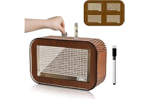 KJSXUUE Drewniana skarbonka 4 w 1 – drewniana skarbonka z możliwością przekreślenia celów (1000 €/3000€/5000€/10000€) – skarbonka wielokrotnego użytku z licznikiem i markerem, zmontowana