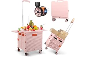 SELORSS Foldable Shopping Trolley with Extended Lid Wear-Resistant Noiseless 360°Rotate Wheels & Adjustable Aluminum Alloy Handle Folding Boot Cart, 80KG/176LBS Load Capacity, Heavy Duty Durable Dolly Cart