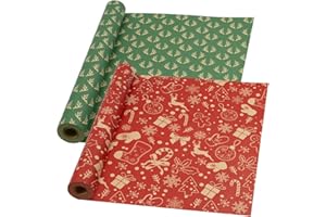 Rollo de papel de regalo navideño DOJoykey Kraft: 2 rollos de 43 cm x 15 m, papel de regalo festivo, papel Kraft reciclable para envolver regalos de fiesta de Navidad
