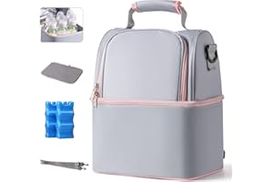 NCVI Breastmilk Cooler Bag with 2 Ice Pack, Breast Pump Bag with Cooler Fits 6 Bottles, Double Layer Breast Milk Baby Bottle Cooler Bag, for Travel, Nursing Mom Daycare, Work, Picnic (Grey)